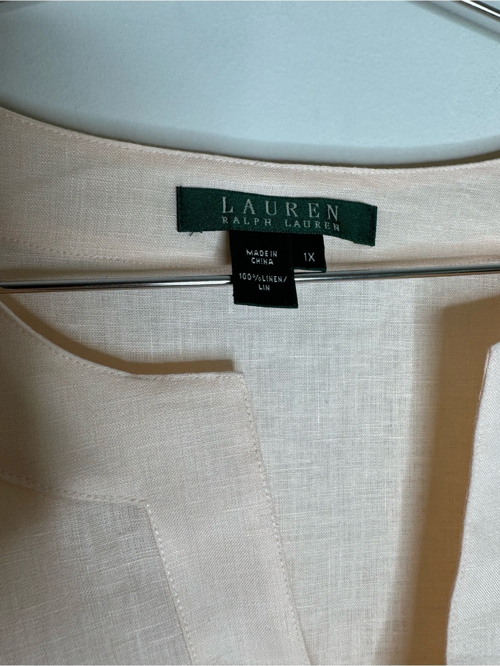Plus Size 1X Linen Lauren Ralph Lauren Split Neck Tunic Pink Peach Top New NWT - Picture 3 of 6